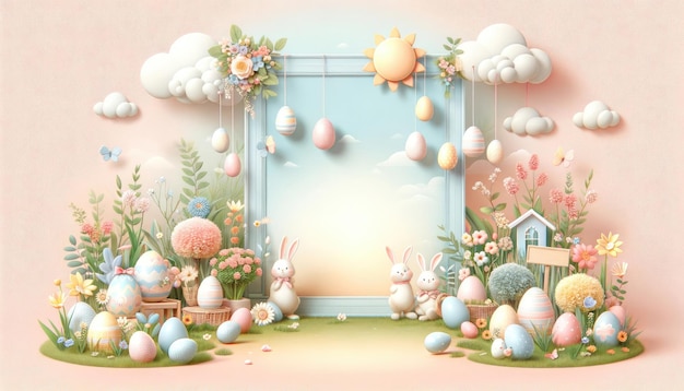 사진 파스텔 색 의 봄 의 기적 의 나라 에서 마법 에 빠진 부활절 토끼 와 달