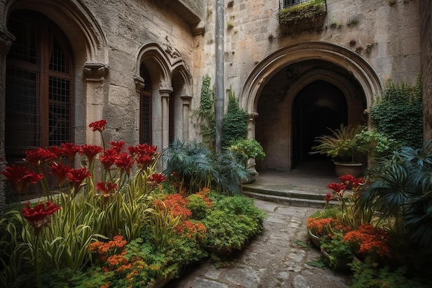 Enchanted Entry Tall Plants near Castle Entrance AR_32_Stylized