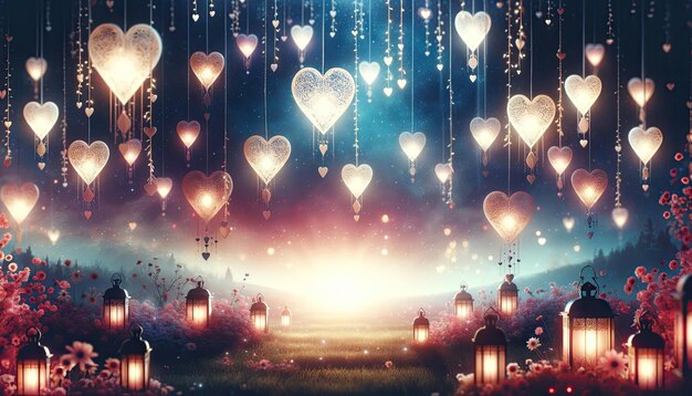 Enchanted Evening of Hearts Valentines Day Lantern Dreamscape