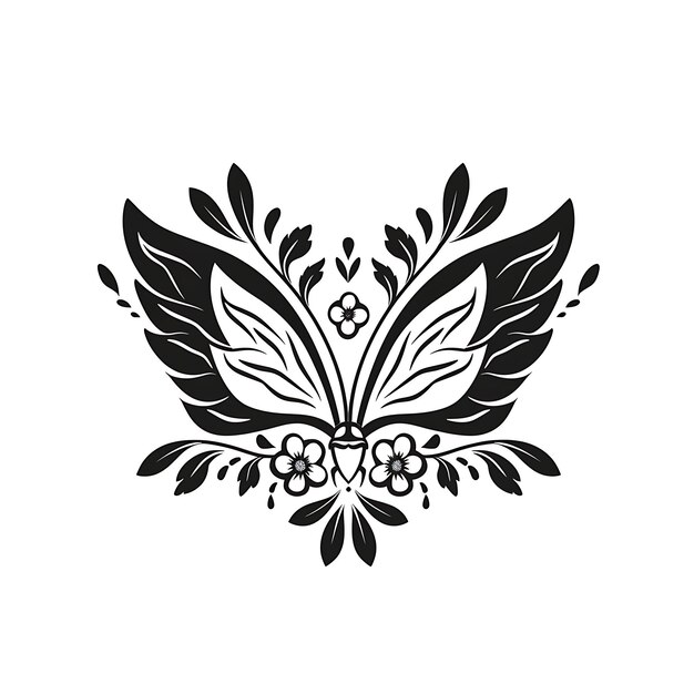 Enchanted Fairy Clan Mark met Fairy vleugels en bloemen voor D Creative Logo Design Tattoo Outline