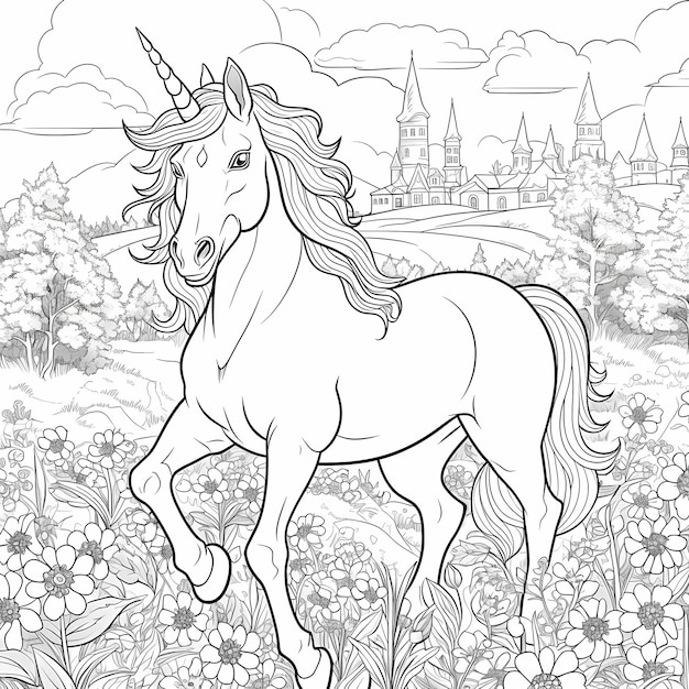 Enchanted Fields Cartoon Unicorn Coloring Book for Kids