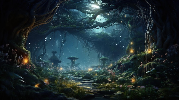 enchanted forest digital art illustration Generative AI