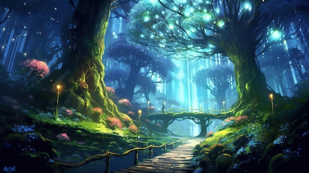 Enchanted forest digital art illustration