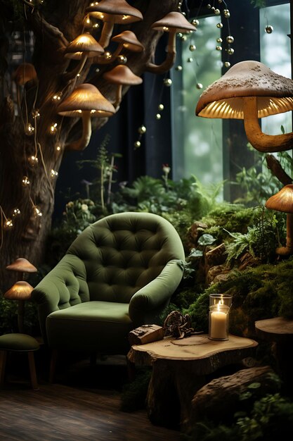 Foto enchanted forest gaming haven deep green color theme fairy w creative live stream idea di sfondo