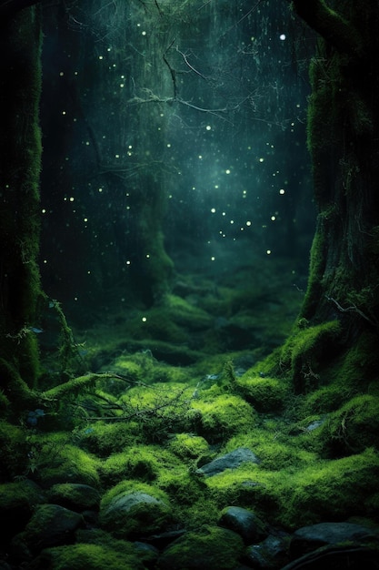 마법의 숲 모스 녹색 자연 배경 생태 개념
