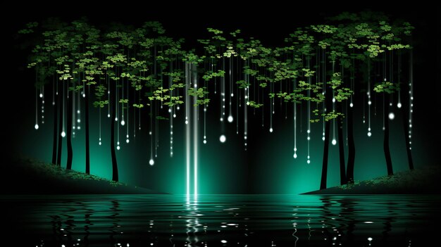 Foto la foresta incantata di notte un affascinante spettacolo di luci e riflessi