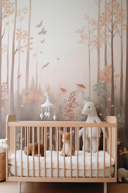 Photo enchanted forest nursery room cute and cozy