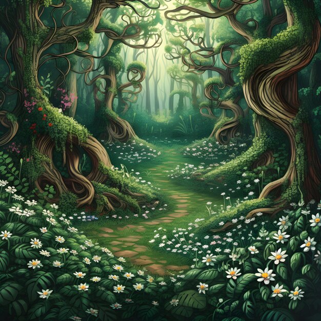 Photo enchanted forest pathway