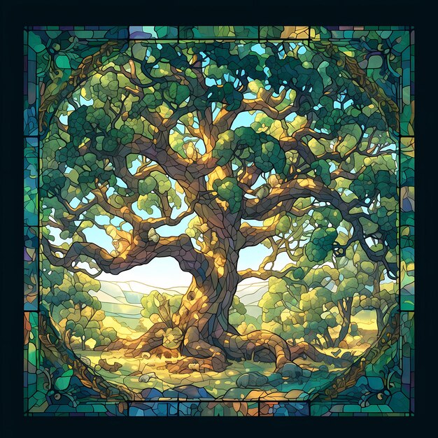 Enchanted Forest Stained Glass Illustration