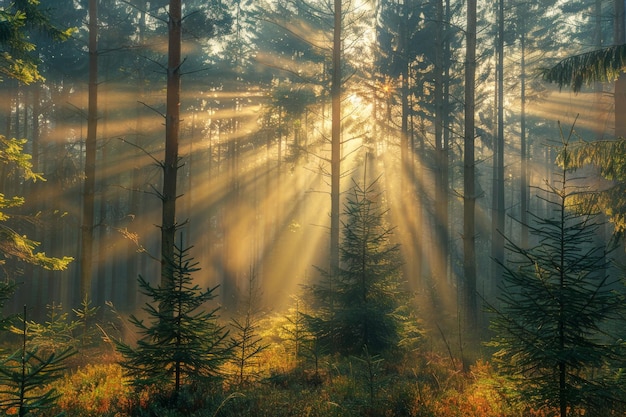 Enchanted Forest Sunbeams at Dawn