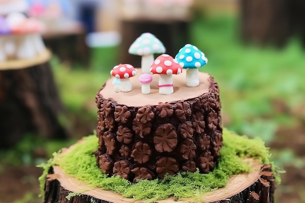 Enchanted Forest Theme Cake with Mushroom decor