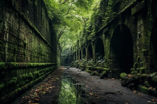 Photo enchanted forest tunnels in daylight