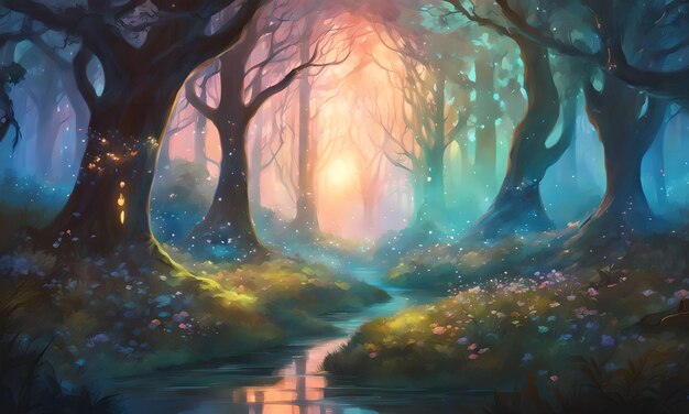 Enchanted Forest at Twilight Landscape Wallpaper