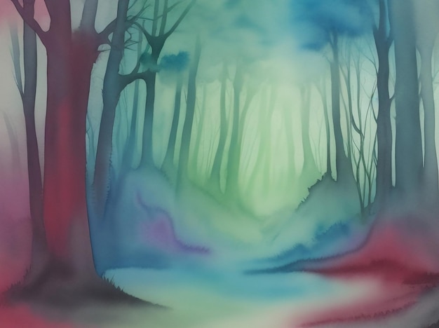 Enchanted Forest Whispers Abstract Watercolor Background