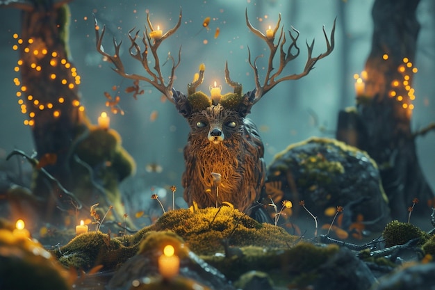 Foto foresta incantata con creature magiche provenienti da diversi luoghi