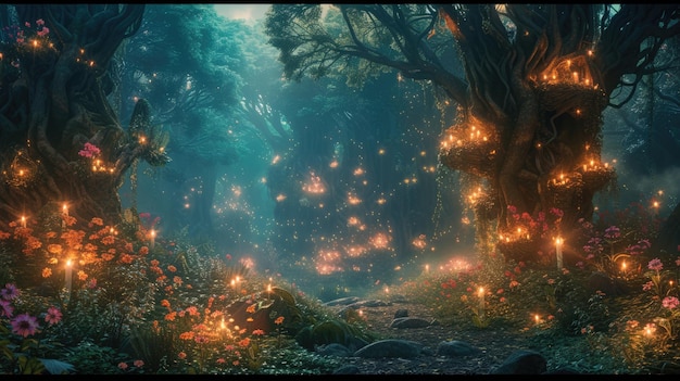 Зачарованный лес с волшебными существами