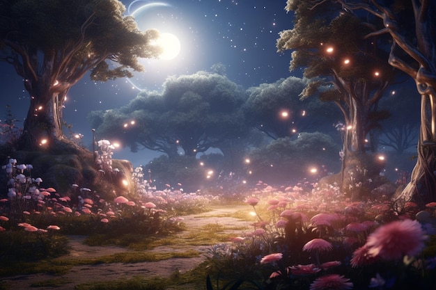 Enchanted forest with trees that bloom with cosmic 00257 02