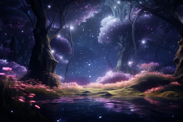 Enchanted forest with trees that bloom with cosmic 00257 03
