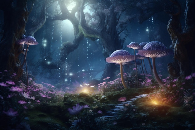 Enchanted forest with trees that bloom with cosmic 00257 03