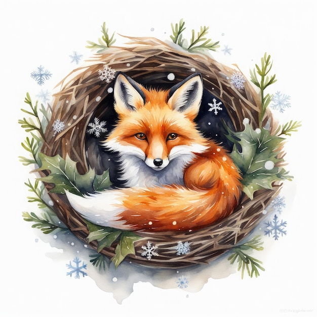 Enchanted Fox in a Snowy Nest