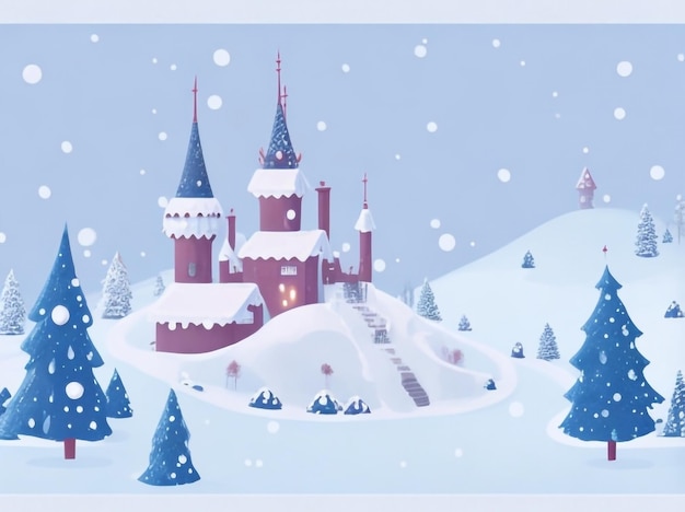 Фото Зачарованный ледяной волшебный замок в фантастическом снежном пейзаже зимней страны чудес