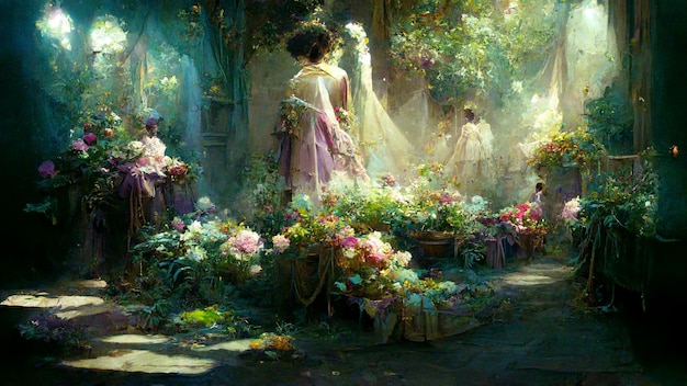 Enchanted garden fantasy illustration