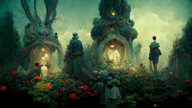 Enchanted garden fantasy illustration