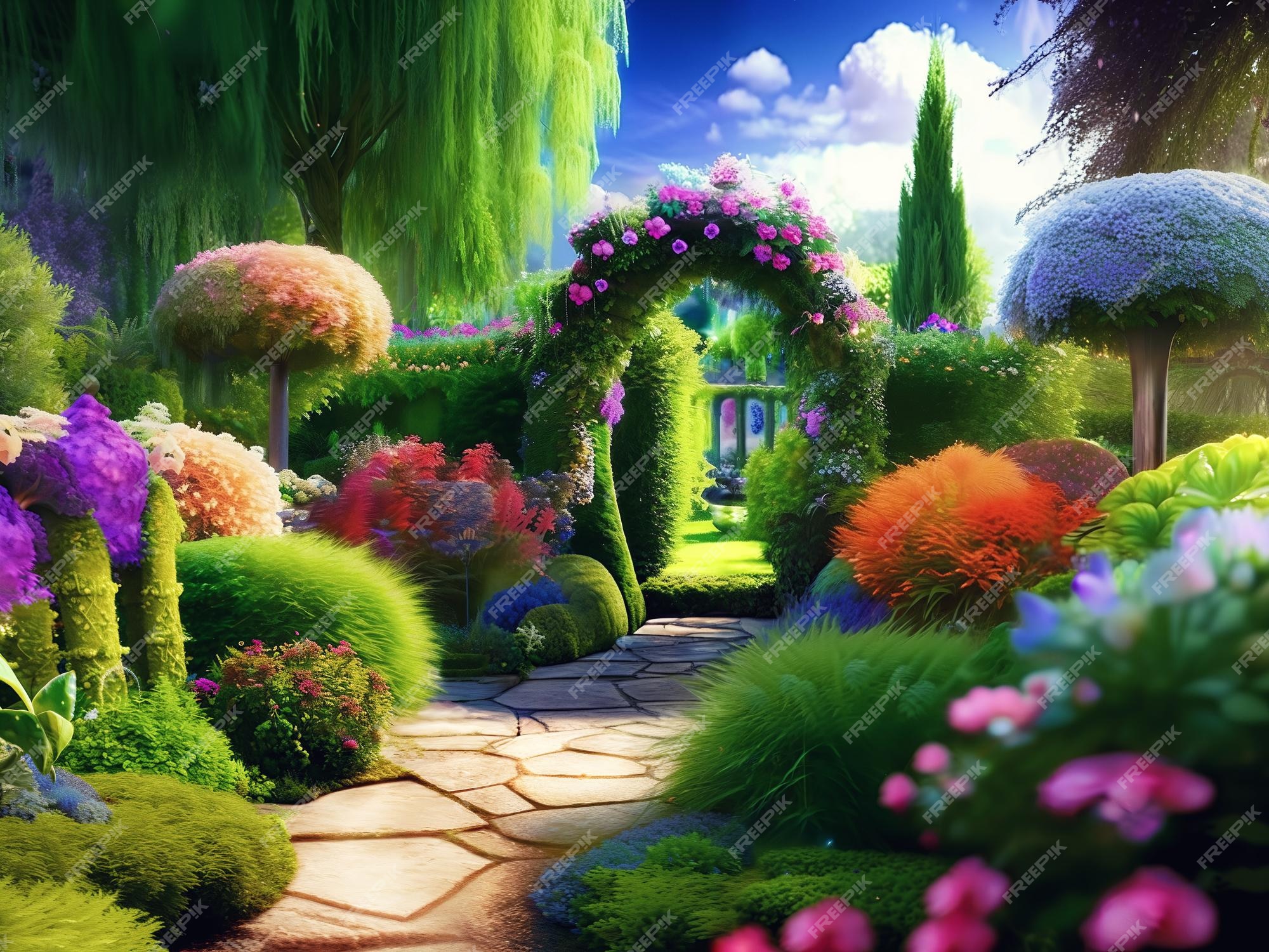 Premium Photo | Enchanted garden a magical garden in summer ai