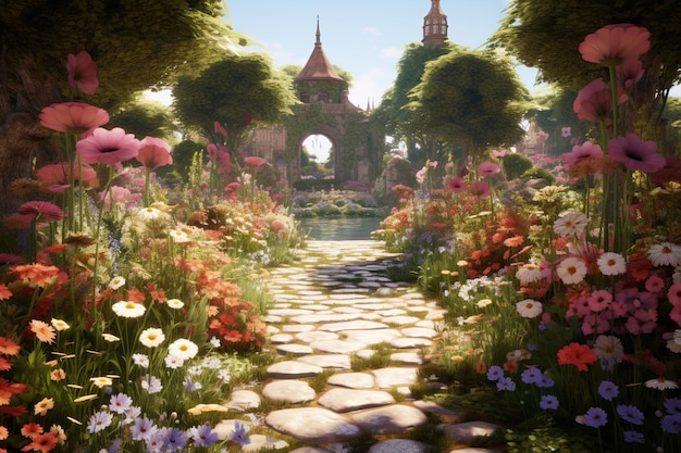 Enchanted garden with flowers that bloom in time w 00046 02