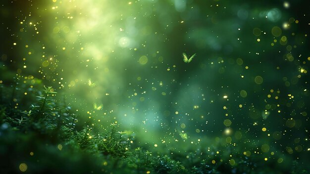 Enchanted Green Forest with Fireflies