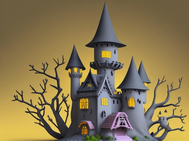 Enchanted Halloween CartoonStyle Witch Castle in Spooky Ambiance