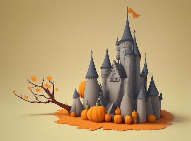 Enchanted Halloween CartoonStyle Witch Castle in Spooky Ambiance