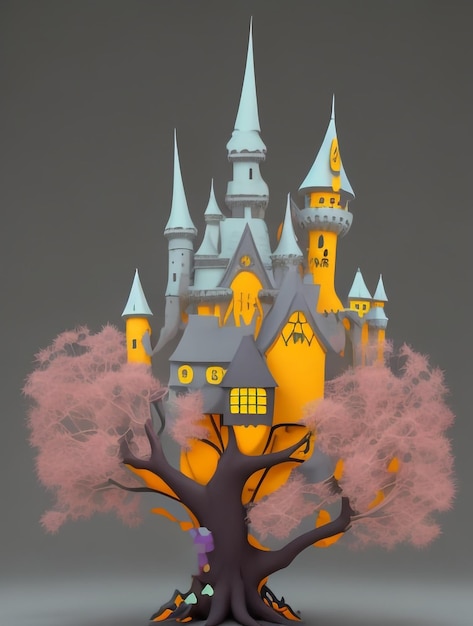 Enchanted Halloween CartoonStyle Witch Castle in Spooky Ambiance