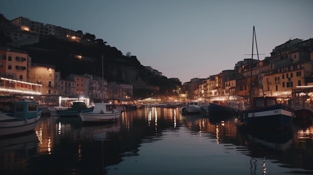 Enchanted harbor a mystical landscape with colorful houses and serene waters