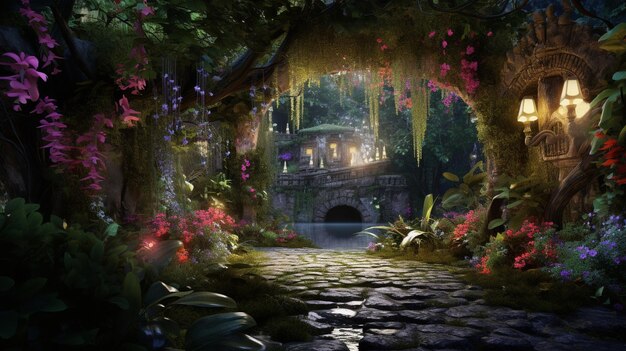 Photo enchanted hidden garden painting