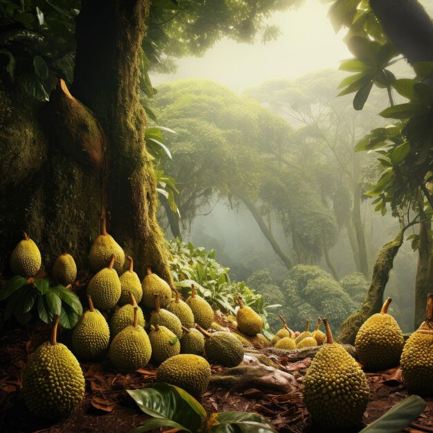 Enchanted Jackfruit Haven A Stunning Photo Realistic View of a Serene Jackfruit Forest Emerged in E