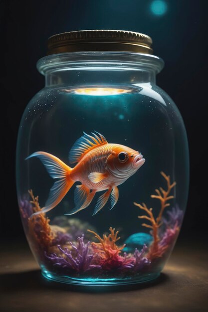 Enchanted jar with captive fish aweinspiring colors and textures