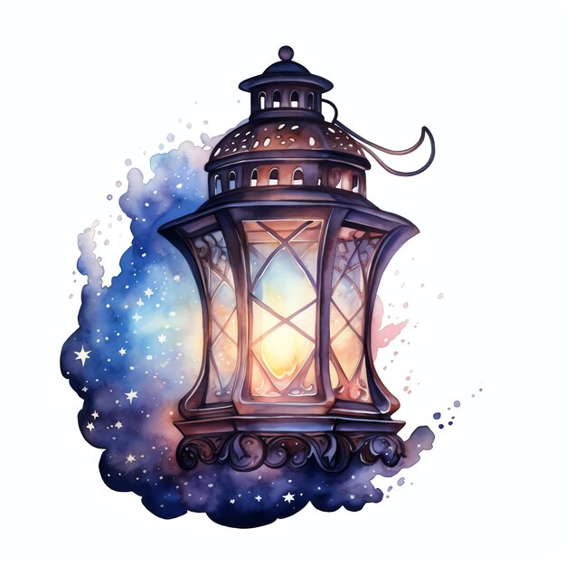 Photo enchanted lantern in the sky fantasy sky night gazing watercolor