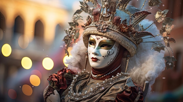 Enchanted mask festival in a Venetianlike city