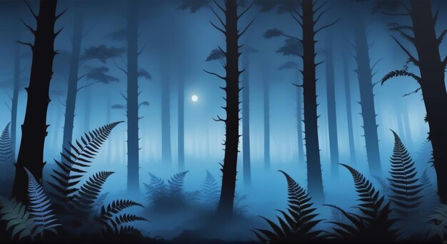 Photo enchanted mist foggy forest with ferns vector illustration