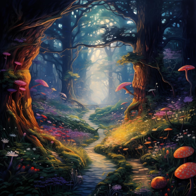 Enchanted Mystical forest Dreamy Fairy Environment Pintable Background