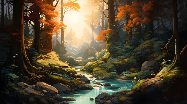 Photo enchanted mystical forest in watercolor style generative ai