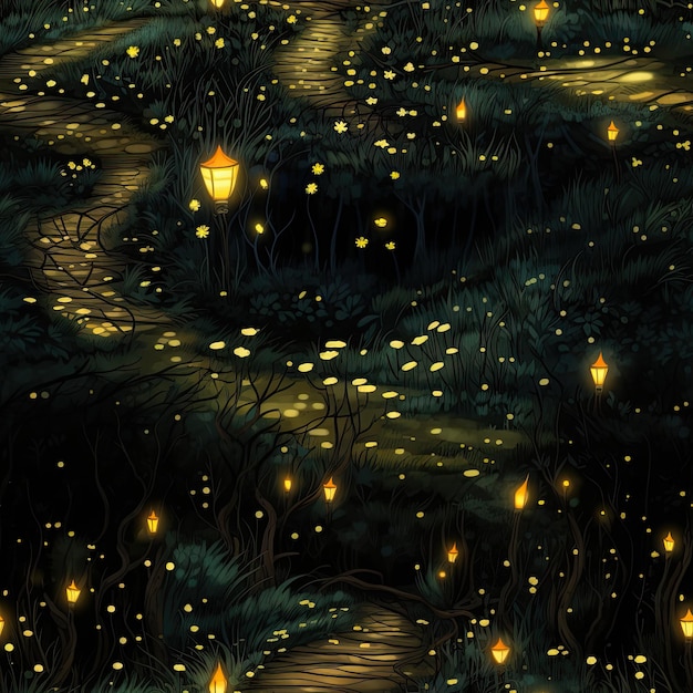 Photo enchanted pathway through a field of fireflies