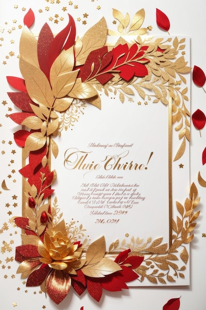 Enchanted red and orange glitter invitation with many blank space in center of picture black backg