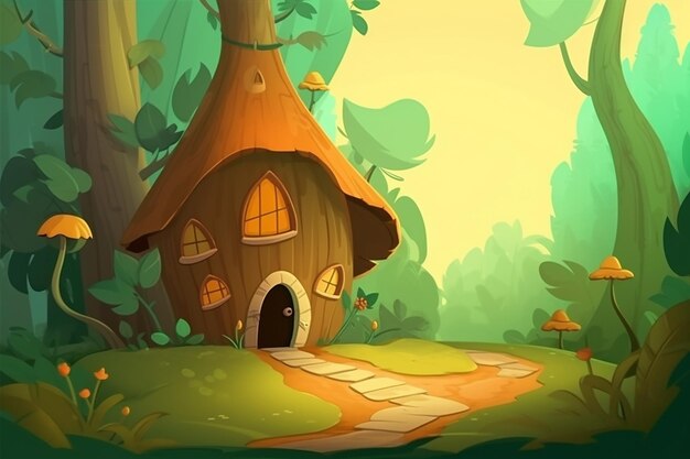 Photo enchanted retreat illustration of a cozy cottage in the forest