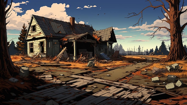 Зачарованный эскиз Старый заброшенный дом Анимация