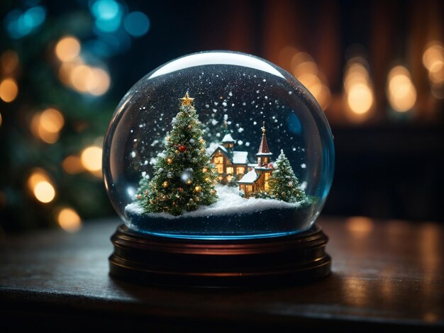 Photo enchanted snow globe against a dark background