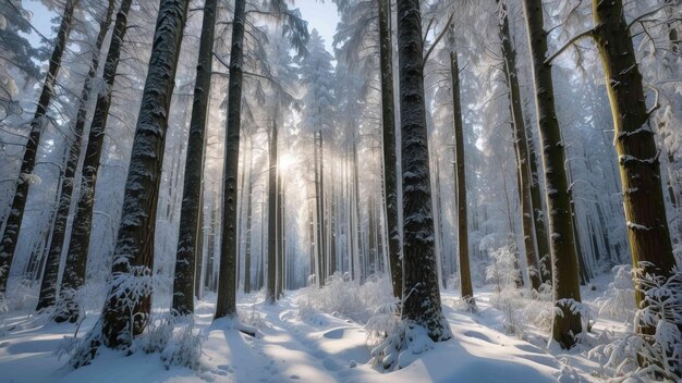 Enchanted snowy forest in serene landscape