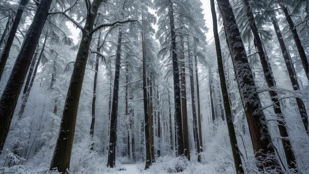 Enchanted snowy forest in serene landscape