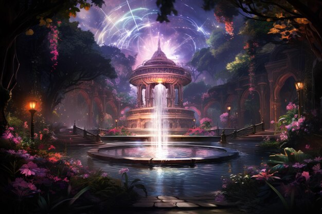 Enchanted song fountains harmonizing with nature's melodies Generative AI